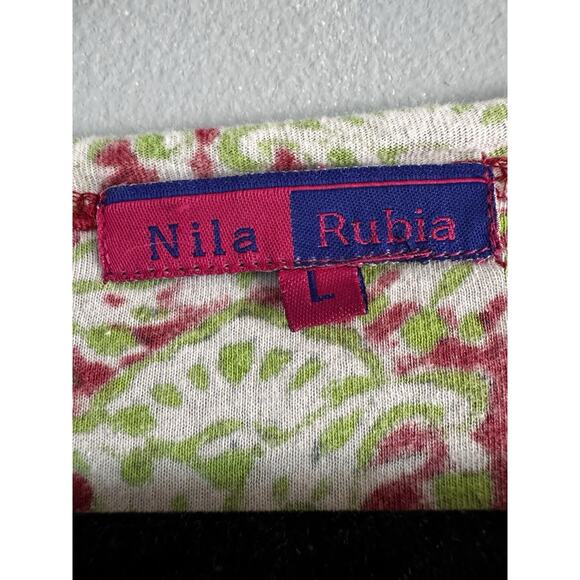 Nila Rubia Pink Green Paisley Hand Block Print Faux Wrap Long Sleeve Dress Large - Picture 5 of 6